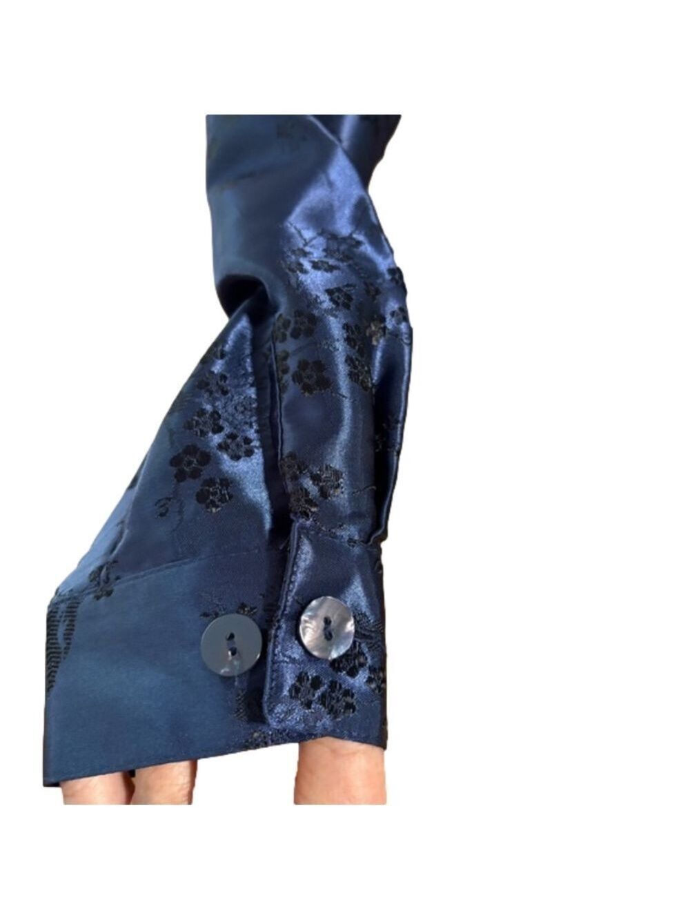 90s SATIN BROCADE BLUE ASIAN INSPIRED BROCADE LIZ BAKER SHIRT JACKET SHACKET 14 - Picture 9 of 12